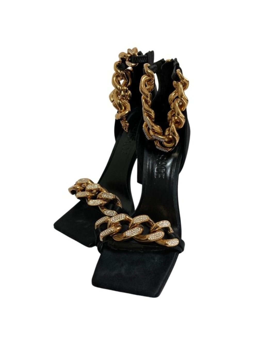 Versace Chain Strap Satin Sandals 36 Black